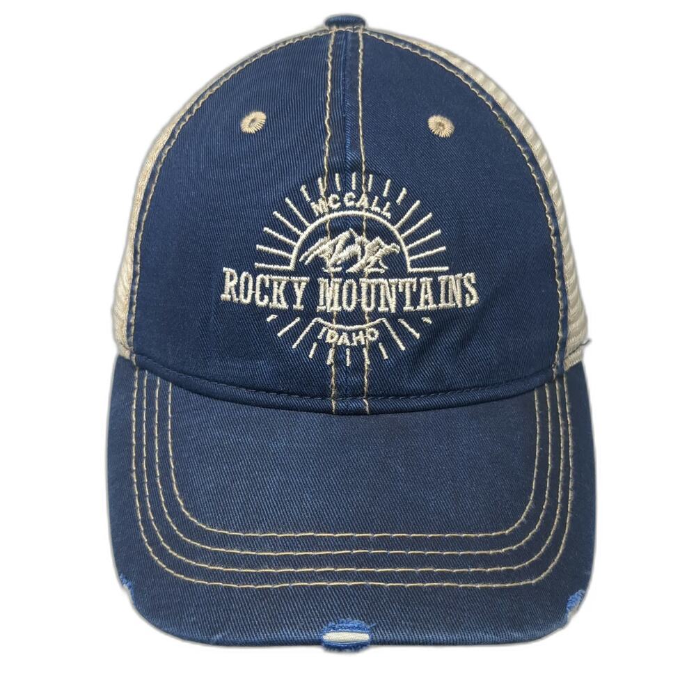 ACE USA Trucker Hat Blue One Size Rocky Mountains McCall Idaho Distressed Mesh